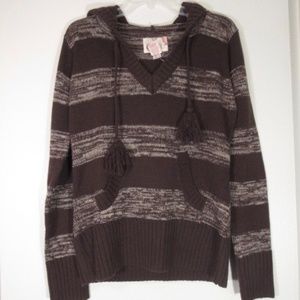 Brown Striped Hooded Sweater